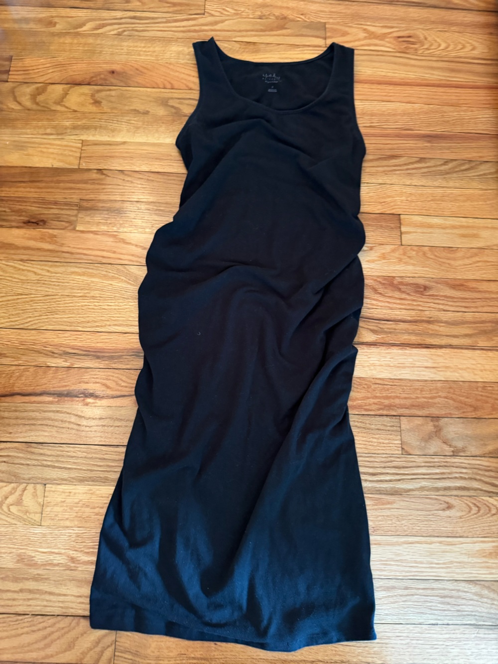 Women’s maternity Black tank dress fitted body con with side ruching Size small